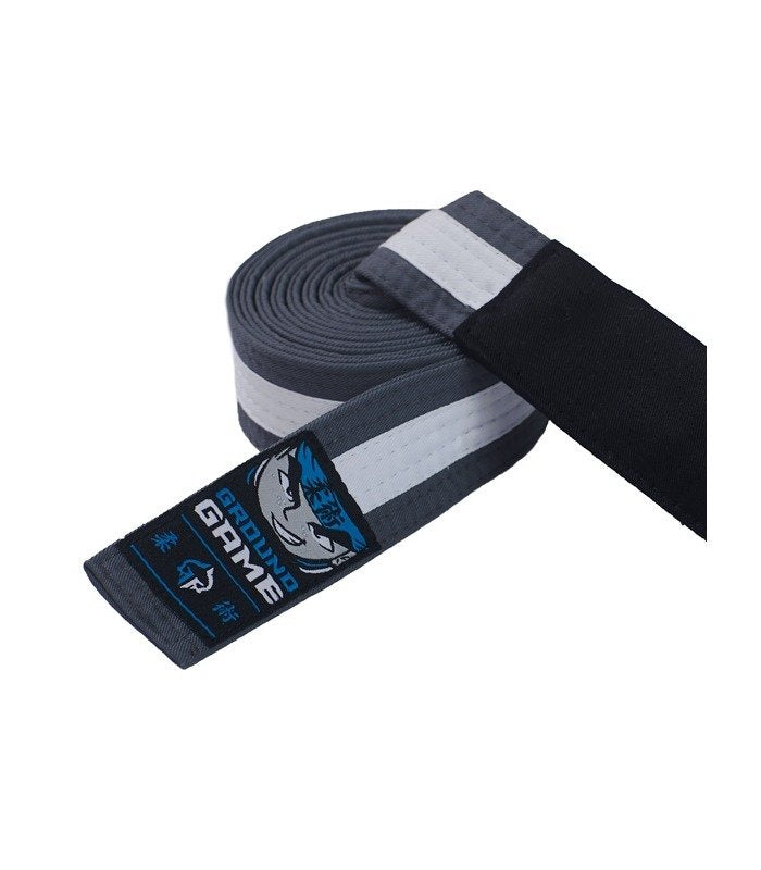 Dětský pásek na BJJ (šedý s bílým pruhem)