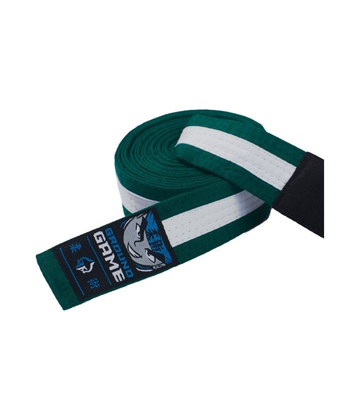 Dětský pás na BJJ (zelený s bílým pruhem)