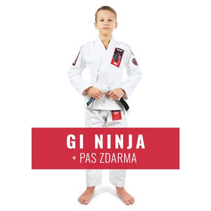 Dětské kimono Gi BJJ Ninja Ground Game bílá + pásek ZDARMA
