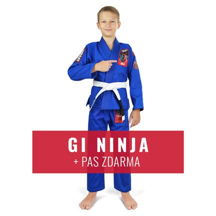 Dětské kimono Gi BJJ Ninja Ground Game + pásek ZDARMA modrá