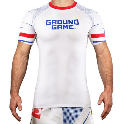 Rashguard Česko krátky rukáv Ground Game bílá